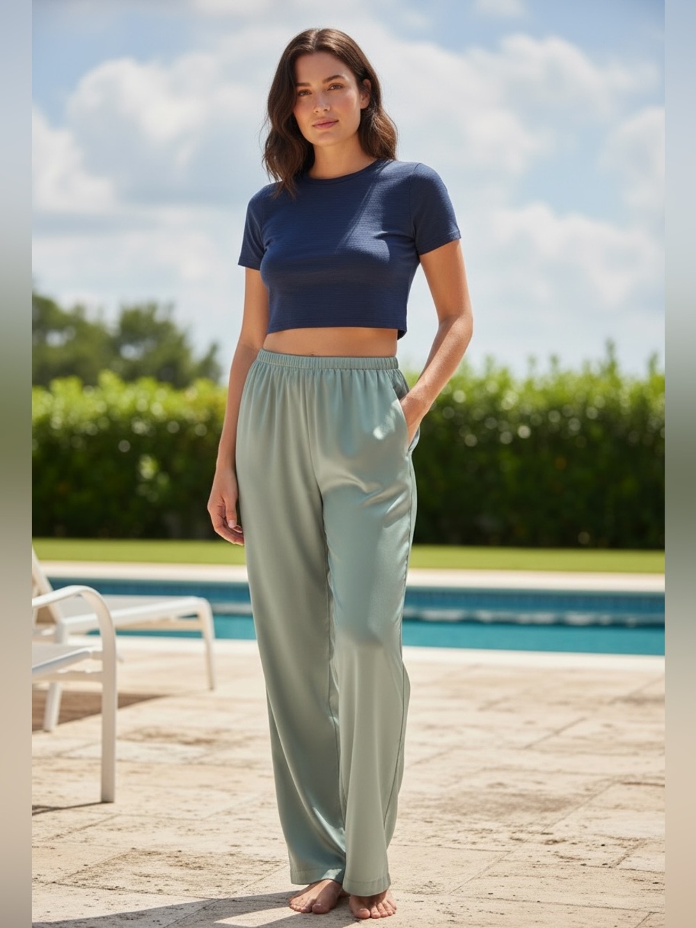 Vintage Emanuel Ungaro Wide-Leg Silk Pants in Sage Green. Size 10. MWT.